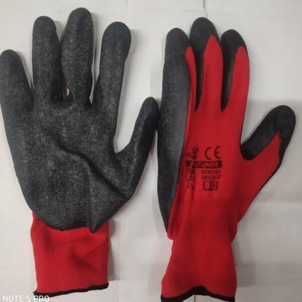 Latex Coated Red & Black Polyster Glove