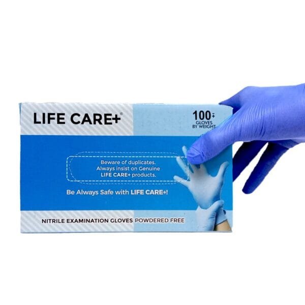 Lifecare+ Blue Nitrile Examination Powder Free Gloves