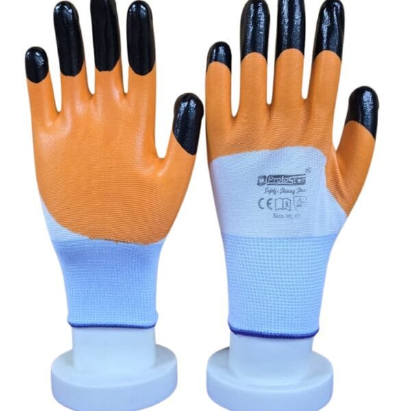 Orange & Black Finger Nitrile Coated Glove
