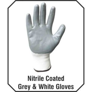 nitrile coated grey & white hand gloves