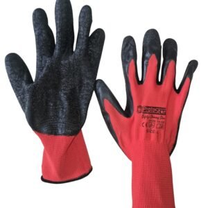 latex coated red & black polyster glove